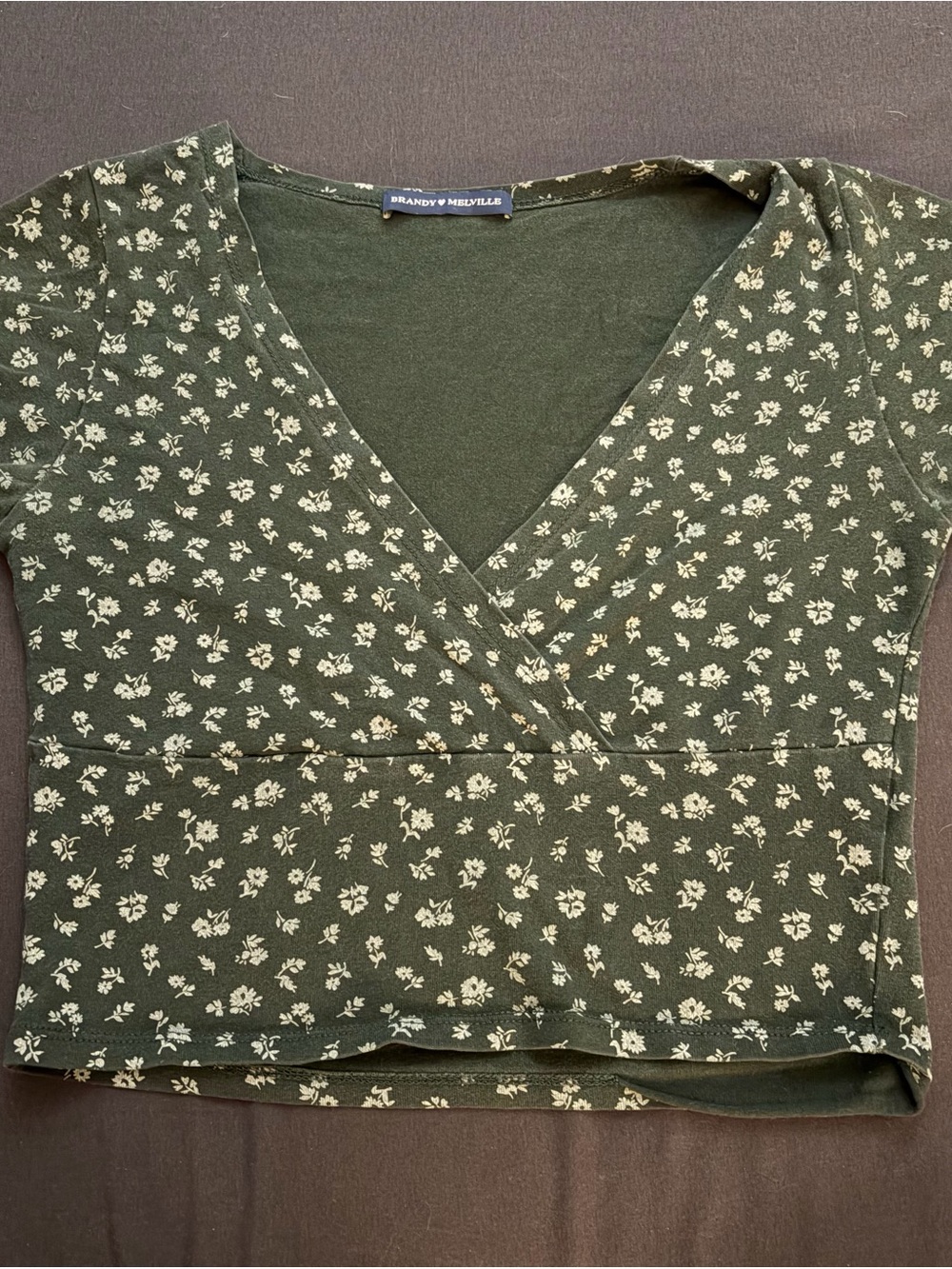 Brandy Melville Olive Green Floral Wrap Crop Top